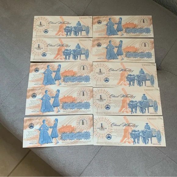 VTG Colonial
Williamsburg Bundle of 10 
One Dollar Bills 1996 in Orig Pamphlet - Picture 3 of 16